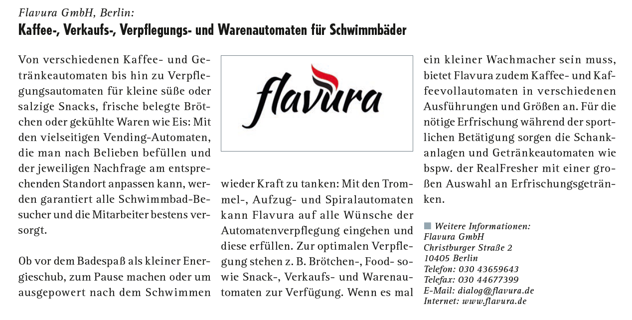 Flavura in der AB Archiv des Badewesens, Europas führende Bäder-Fachzeitschrift