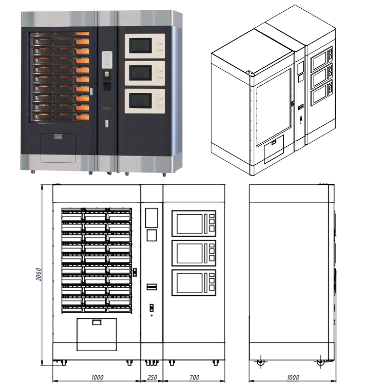 Kombiautomat QUBE & Mikrowelle Automat by Flavura Vending Automaten: Snackautomat, Foodautomat, Getränkeautomat, Verkaufsautomat, Warenautomat mit integrierter Mikrowelle