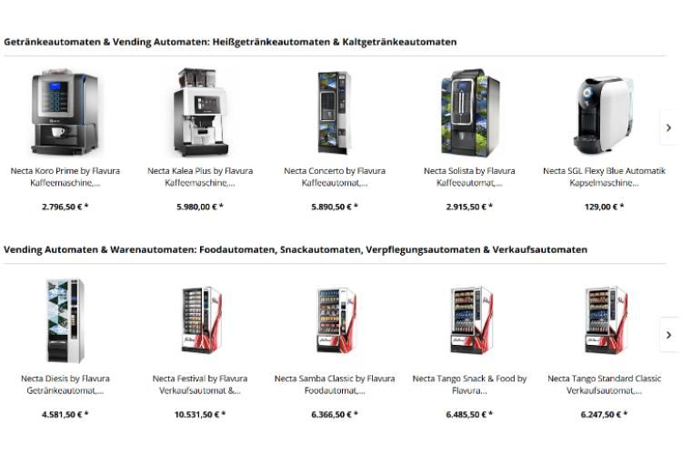 Übersicht der Kaffeeautomaten